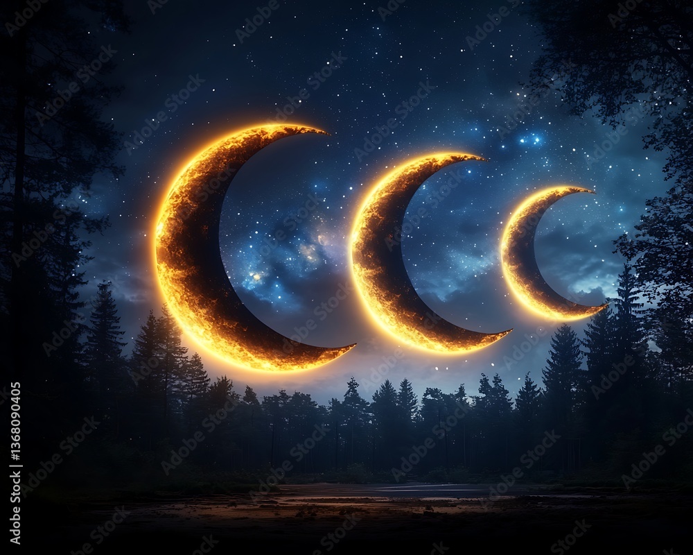 Fototapeta premium Fiery Moons Over Forest