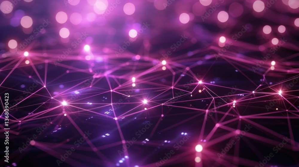 Fototapeta premium Purple network background with interconnected glowing nodes.