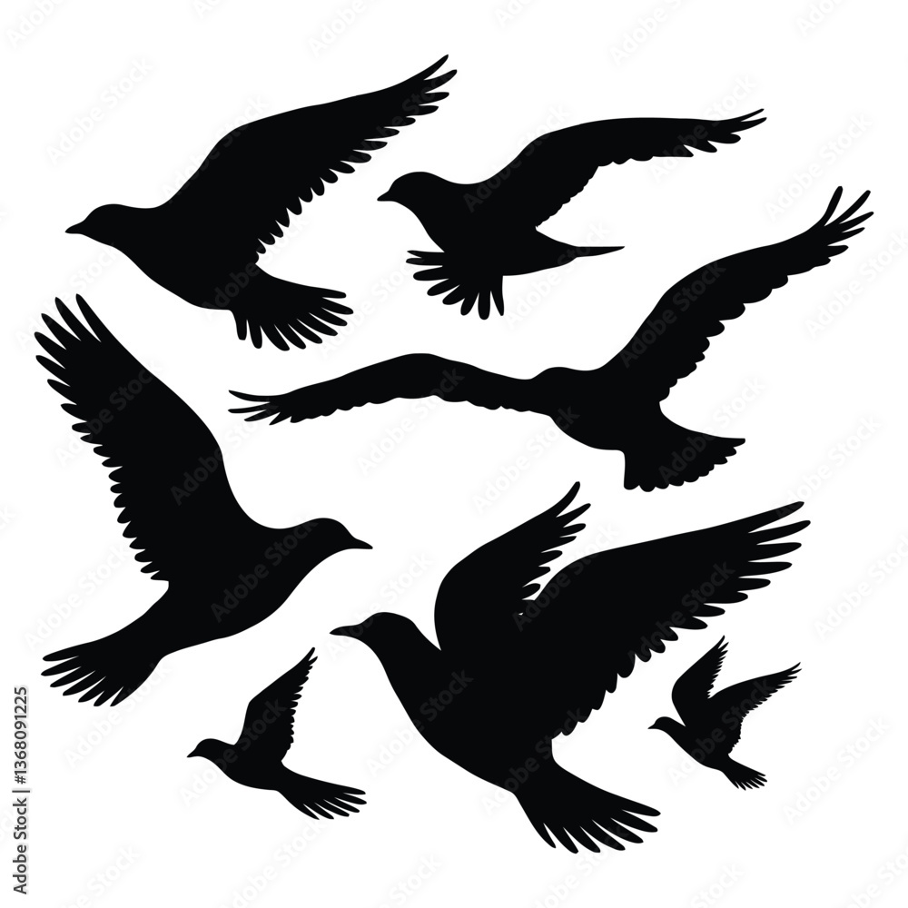 Obraz premium Silhouette flock of birds isolated on white background