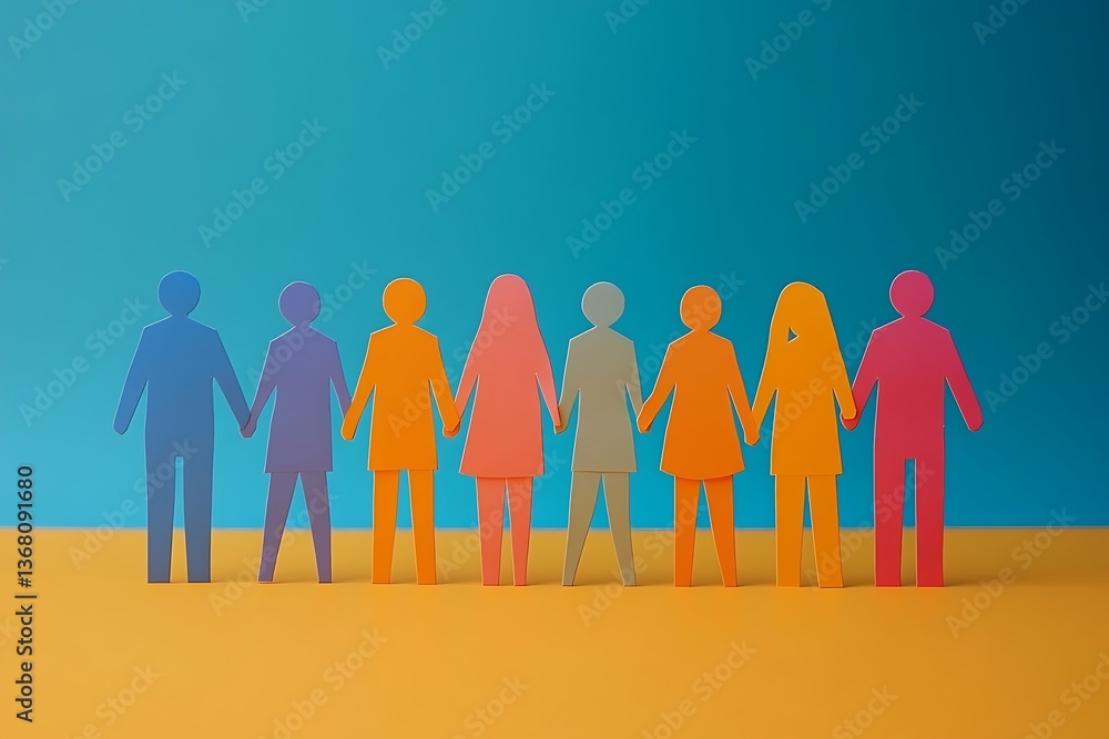 Obraz premium Colorful Paper Cutout People Holding Hands Teamwork5