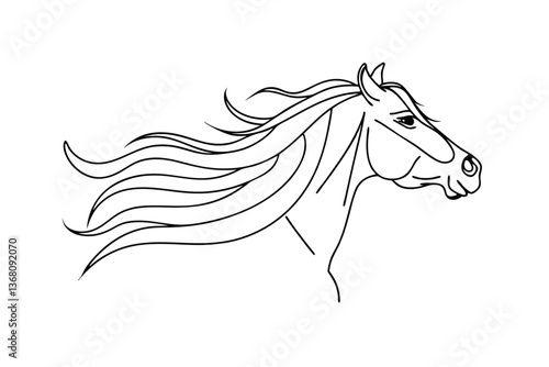 Elegant Line Art Drawing of a Horses Head and Mane