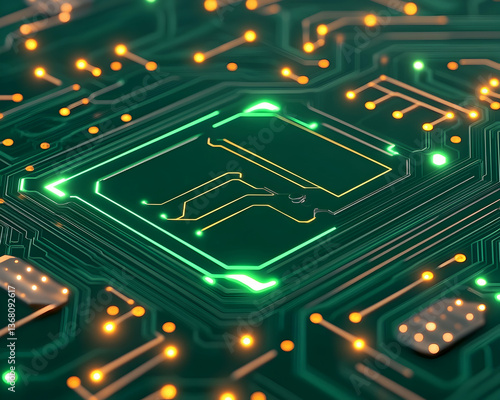 Illuminated central processing unit on a circuit board (3)