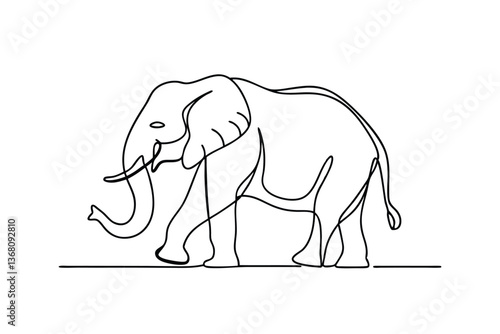 Elegant OneLine Drawing of a Walking African Elephant