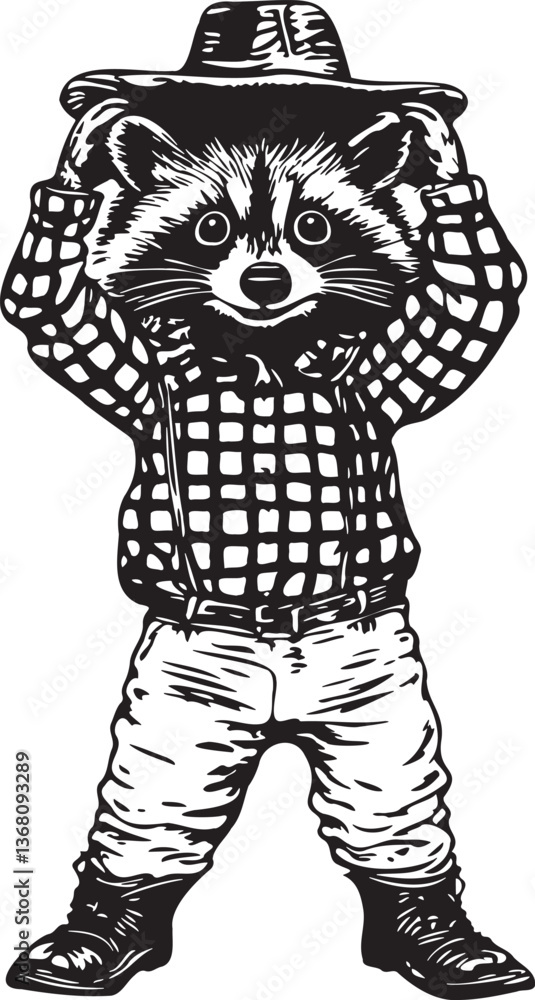 Fototapeta premium funny cowboy raccoon with hat