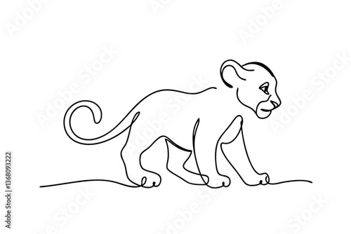 Cute Lion Cub SingleLine Drawing, Wildlife Art, Safari Animal photo