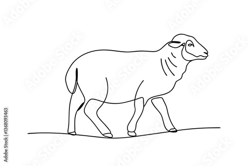 SingleLine Drawing of a Walking Domestic Sheep Animal