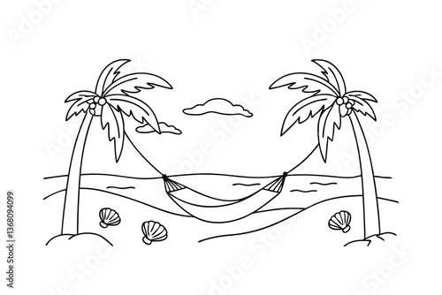 Relaxing Beach Hammock Scene Palms, Sand, Ocean, Shells, Summer