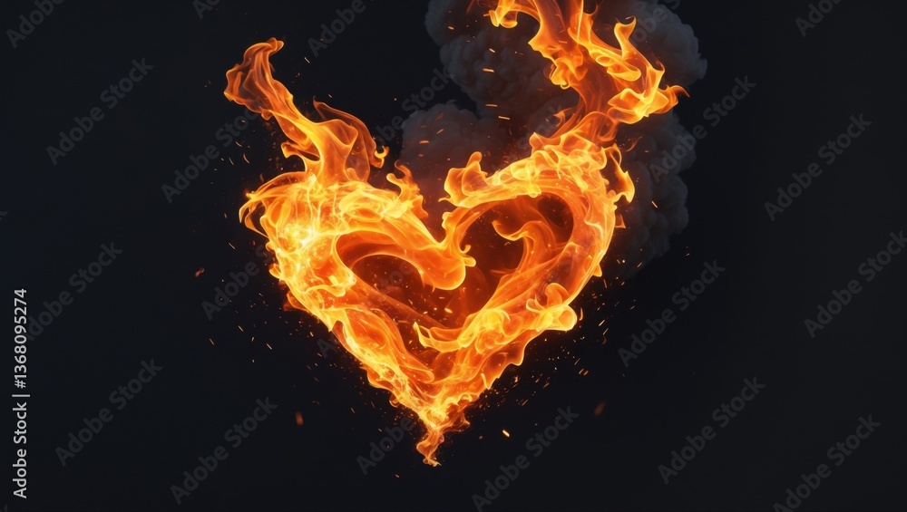 Fototapeta premium Fiery Twin Hearts with Flickering Light Background