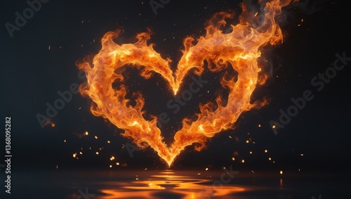 Flaming Heart with Spark Burst Background