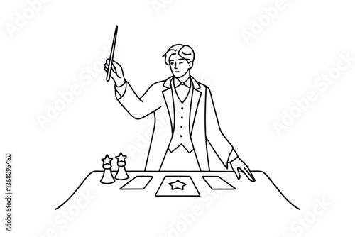 Elegant Magician Performing Tarot Card Reading with Wand