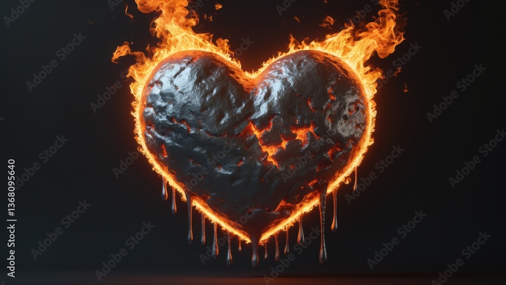 Fototapeta premium Heart Shaped Flame with Fiery Glow Background