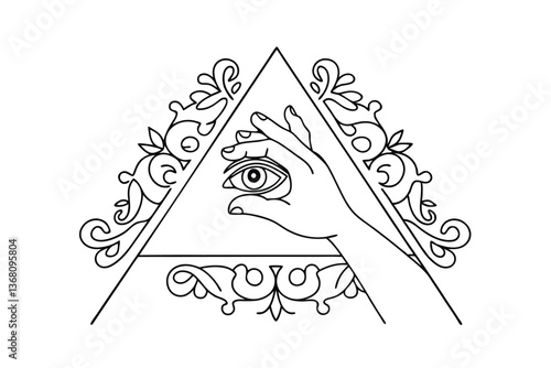 Illuminati Eye, Triangle, Hand, Symbol, Mystery, Secret Society, Vintage, Ornate, Design, Graphic