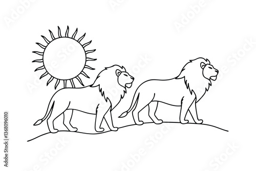 Two Majestic Lions Bask in the African Savanna Sun