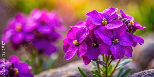 Close-up of a vibrant purple alpine wallflower in bloom