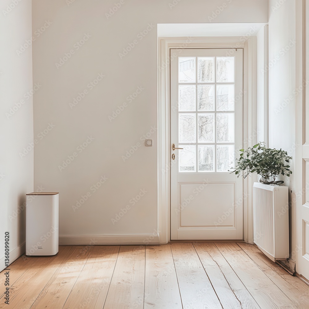 Fototapeta premium Bright and Simple Interior with Door and Minimal Decorative Elements