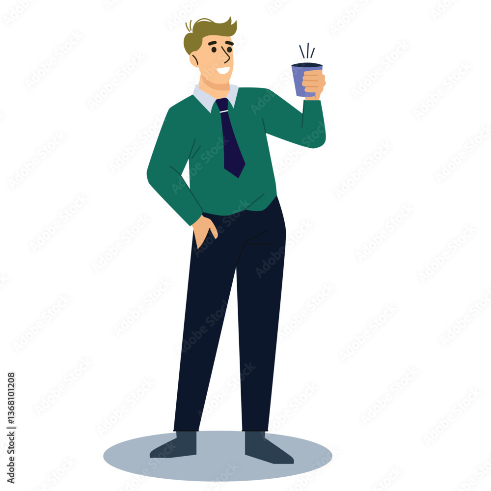 illustration of a very happy male office worker carrying a drink
illustration of a very happy male office worker carrying a drink