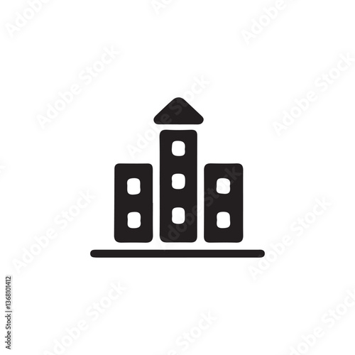 Modern city buildings illustrate urban growth.A simple, stylized graphic of multiple buildings, with the tallest one positioned prominently at the top.