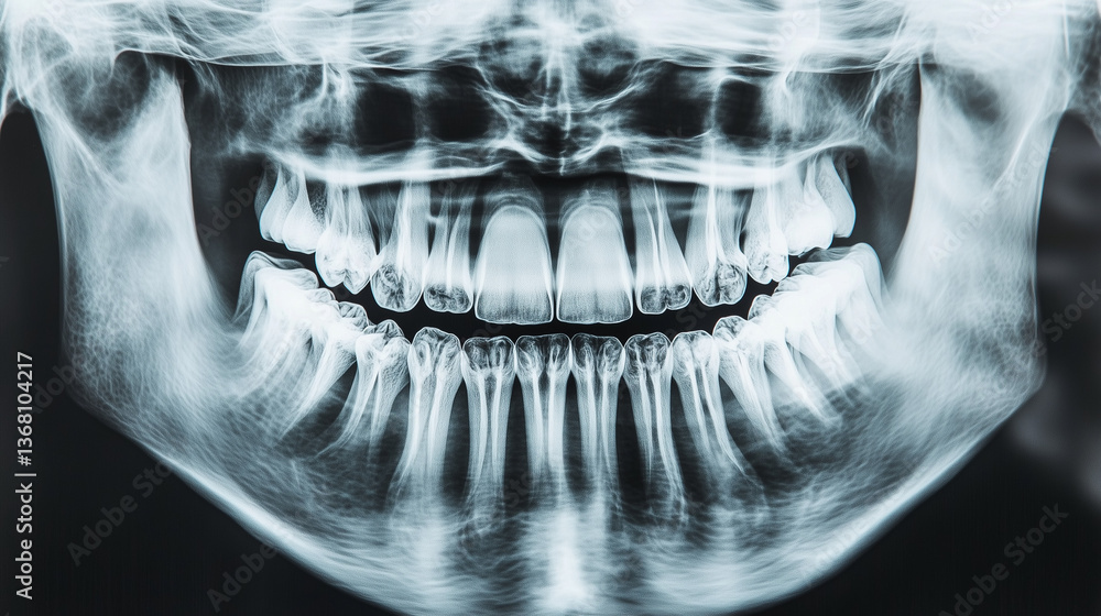 x-ray of the mouth showing all the teeth, dentistry