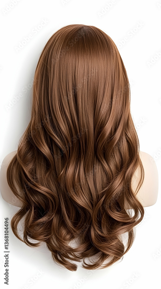Naklejka premium Long, wavy light brown wig on mannequin