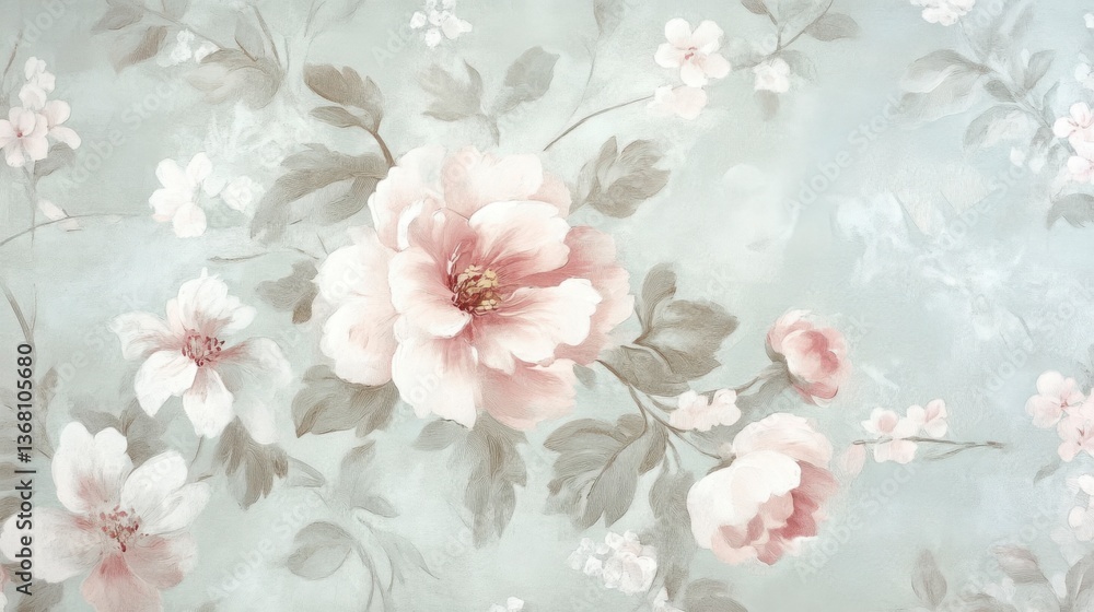 Elegant pastel floral wallpaper with soft ivory and pale pink tones. Elegant pastel floral wallpaper with soft ivory and pale pink tones.