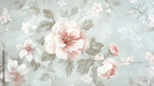Elegant pastel floral wallpaper with soft ivory and pale pink tones.