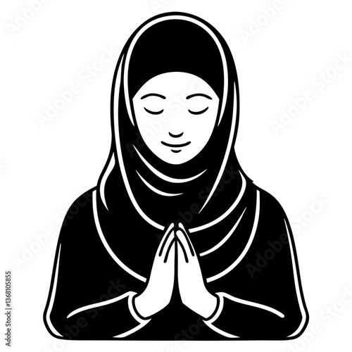 A silhouette of a Muslim woman in the prostration position (Sujood), symbolizing deep devotion and submission
