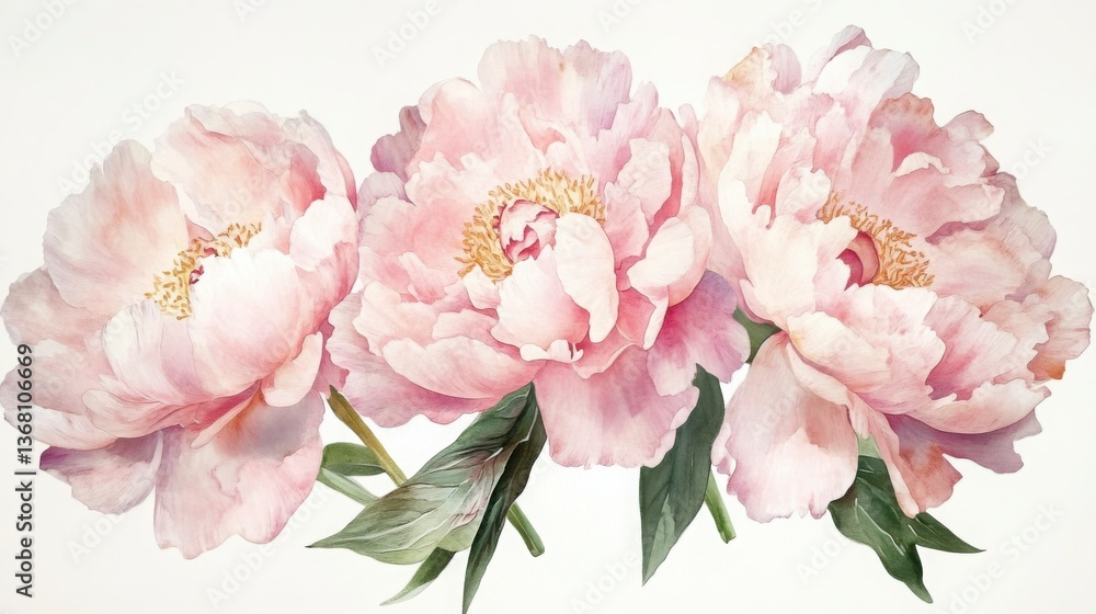 Fototapeta premium Elegant watercolor pastel floral frame with blush pink peonies.