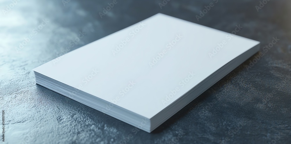 Fototapeta premium Stack of White Paper on Dark Background in Studio Lighting