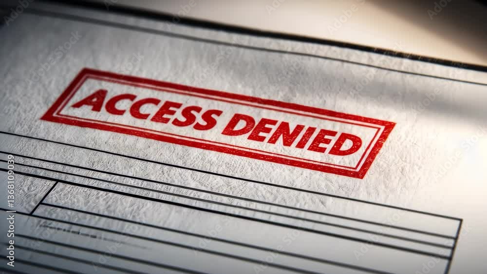 Access Denied Security Control Document with Stamp on Paper Highlights Restrictions on Entry and Information Access Access Denied Security Control Document with Stamp on Paper Highlights Restrictions on Entry and Information Access