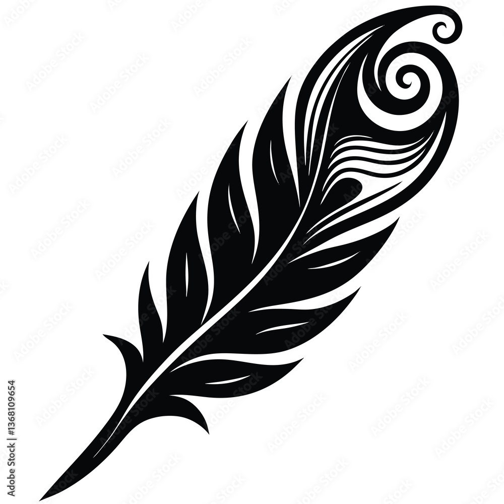 silhouette vector of eagle feather with tribal swirls silhouette vector of eagle feather with tribal swirls
