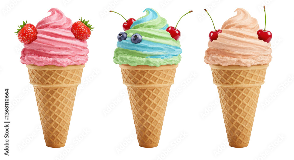 Isolated Three Ice Cream Cones Isolated Three Ice Cream Cones