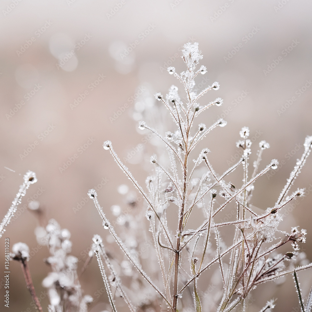 Fototapeta premium 美しい光の中の植物、雨上がりの美しい水滴が反射する風景