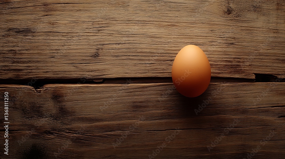 Single Brown Egg on Rustic Wooden Surface Single Brown Egg on Rustic Wooden Surface