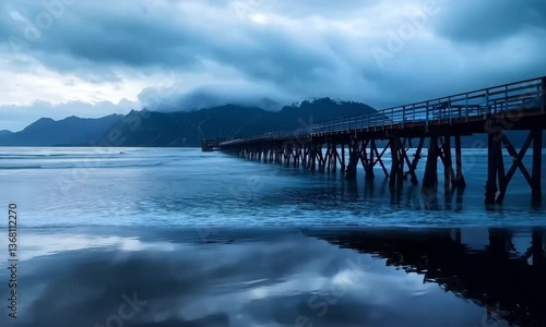 Wallpaper Mural A scenic ocean view with a long wooden pier stretching into the distance Torontodigital.ca