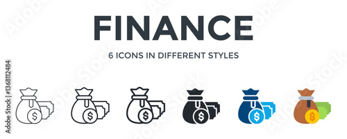 Finance  Icon In Different Style Vector Illustration. Designed In Thin Line, Regular Line, Bold Line, Glyph, Color Fill, And Flat Style Can Be Used For Web