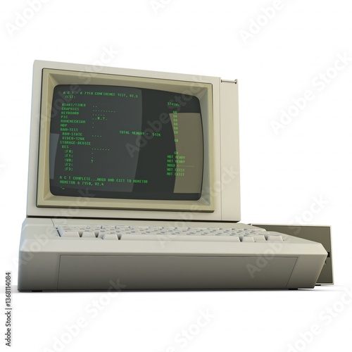 Illustration 3D Vintage Personal Computer with Keyboard and Monitor