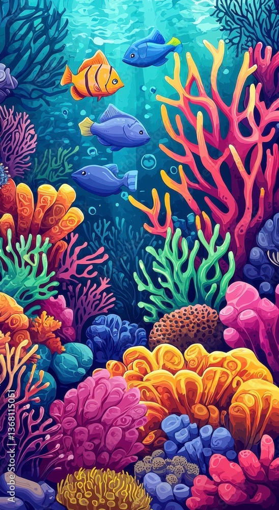 Fototapeta premium Vibrant Underwater Scene with Colorful Coral and Tropical Fish