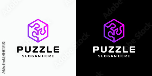 Three-dimensional cube puzzle vector logo design with modern, simple, clean and abstract style. Icon for business, education and personal branding.