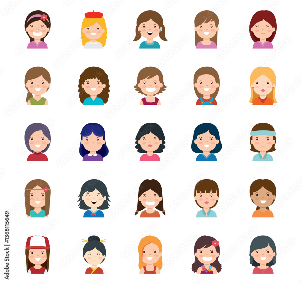 Vector icon set of girls icons on a white background Vector icon set of girls icons on a white background