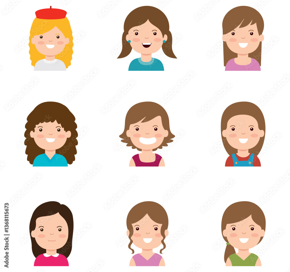 Vector icon set of girls icons on a white background Vector icon set of girls icons on a white background