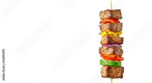Quadro em tela Isolated Stacked Meat and Vegetable Skewer