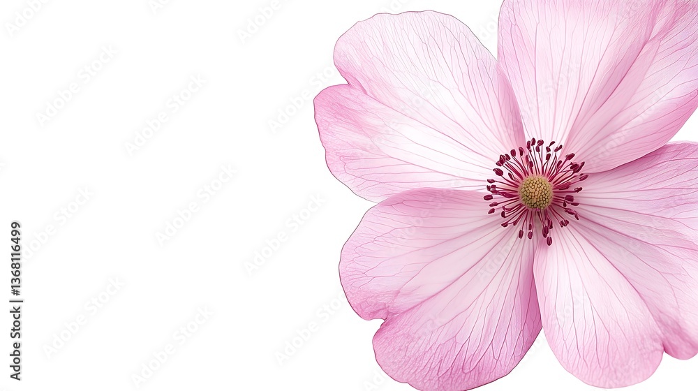 A close up image showcasing a delicate pink flower with visible details in its petals against a white background Perfect for floral designs A close up image showcasing a delicate pink flower with visible details in its petals against a white background Perfect for floral designs