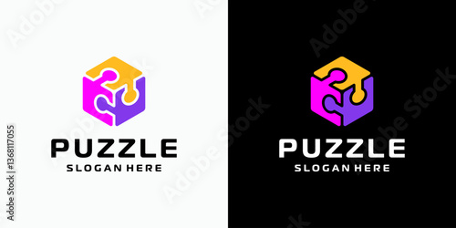 Three-dimensional cube puzzle vector logo design with modern, simple, clean and abstract style. Icon for business, education and personal branding.