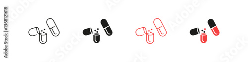 Medical capsules set. Pill and supplement icons