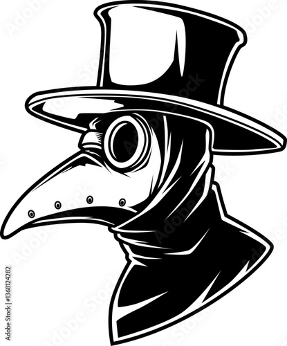 Pestarzt mit Schnabelmaske im Seitenprofil – ikonisches Bild für Krankheit und Aberglauben des Mittelalters.