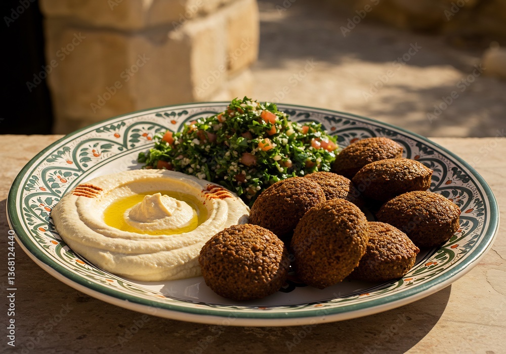 Delicious Falafel Platter Warm Golden Light. AI Generated Delicious Falafel Platter Warm Golden Light. AI Generated