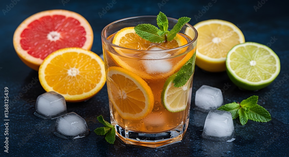 Fototapeta premium Refreshing Citrus Iced Tea: A Vibrant Summer Beverage