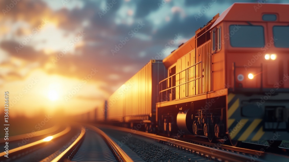 Fototapeta premium Streamlined and sleek high-speed train cutting through the frame, representing the efficiency, innovation, and technological advancements of the modern logistics and transportation industry.