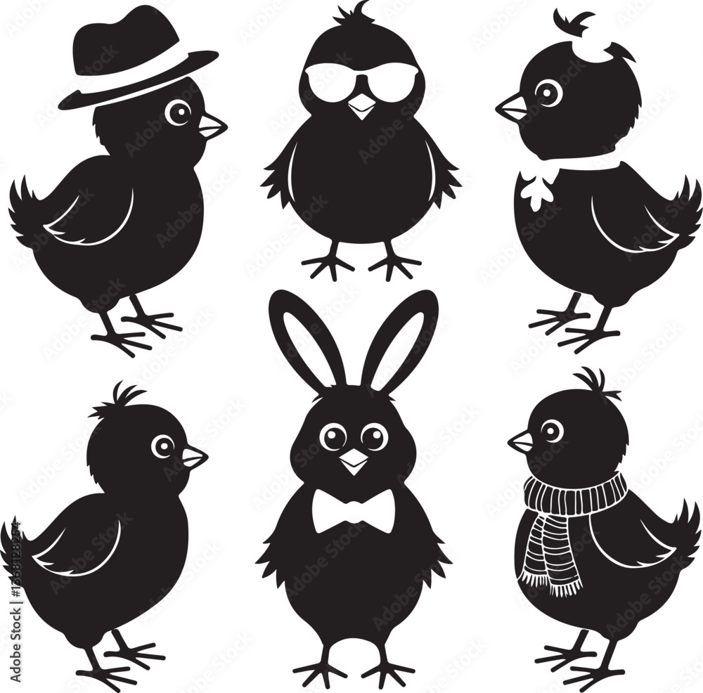 Fototapeta premium SET VECTOR VARIOUS EASTER CHICK SILHOUETTES