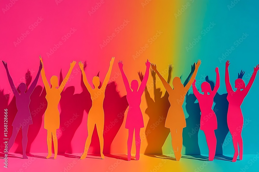 Colorful Paper People Celebrating Group Achievement Colorful Paper People Celebrating Group Achievement